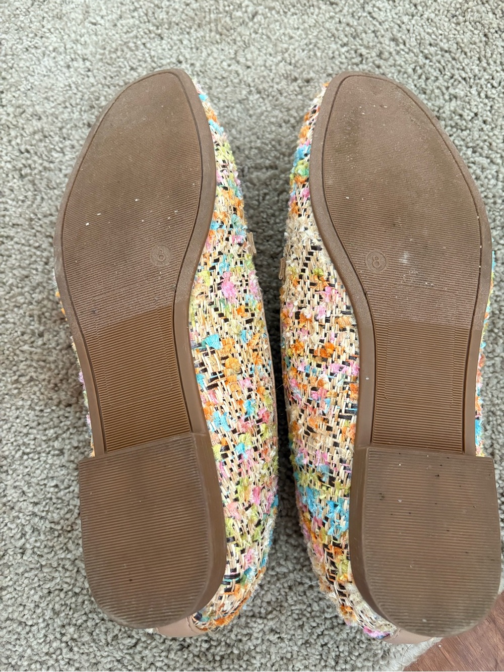 Multicolor Tweed Loafers with Gold Chain Trim Size 8 - Picture 6 of 6